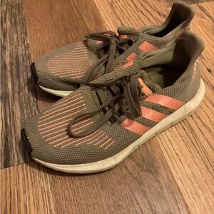 adidas Olive Green and Coral Athletic Sneakers